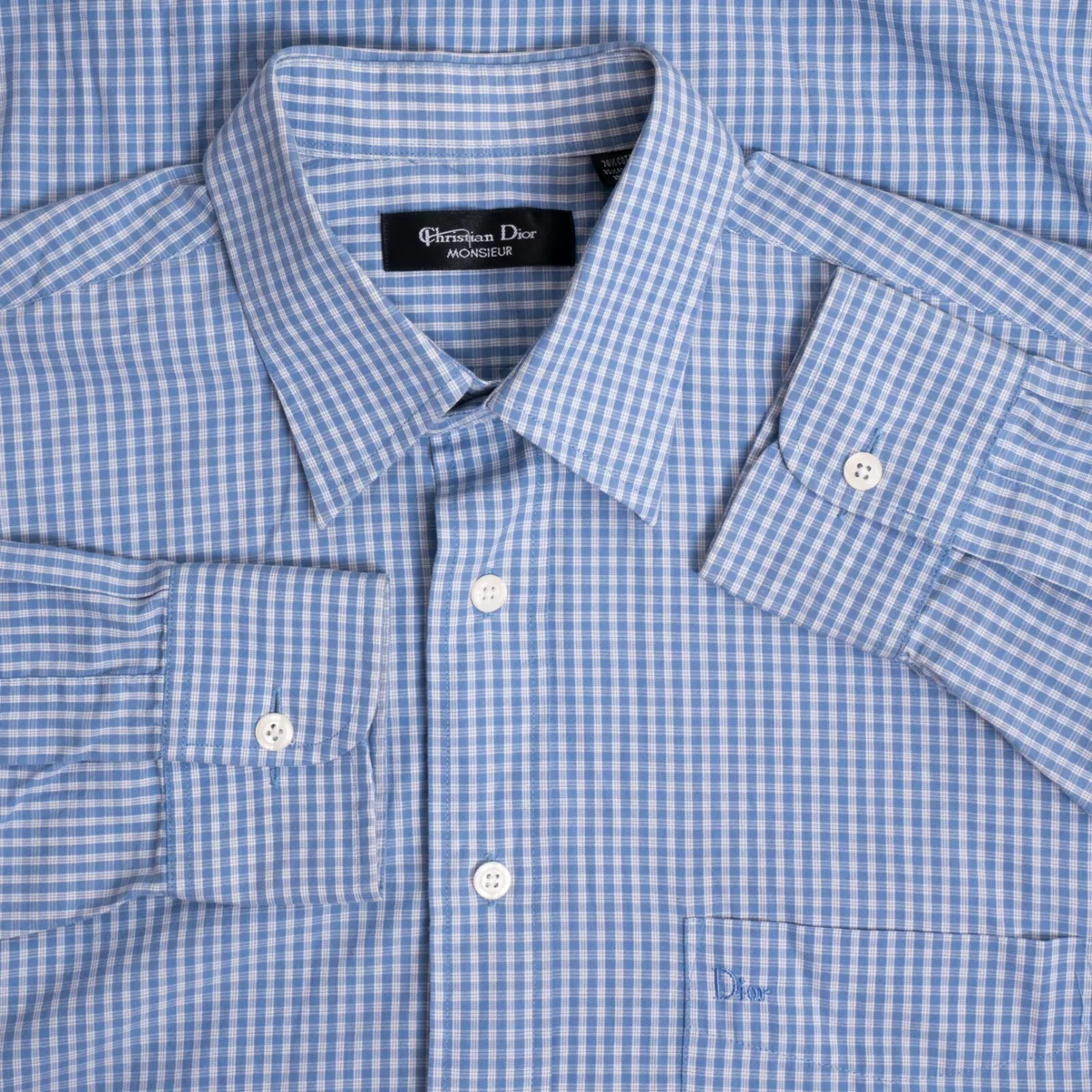 Christian DIOR Men's Cotton Shirt size 38 / 15 Longlseeve Blue Made in Italy
