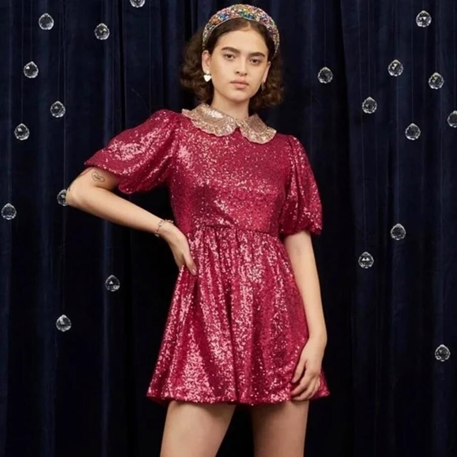 NWT SISTER JANE DREAM Fuchsia Pink Sequined STELLAR Puff NWT SISTER JANE DREAM Fuchsia Pink Sequined STELLAR Puff