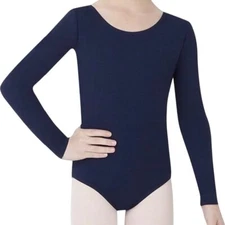 Danskin Childs Long Sleeve Leotard Navy Blue Scoop Neck Class Size Large