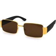 Rectangle Sunglasses Gold Frame Brown Lens Fashion Trendy Sun Glasses Street New