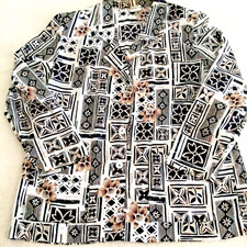 80s Vtg BOHO Style Light Black Cream Blazer Jacket Floral Tropical Print Size 18