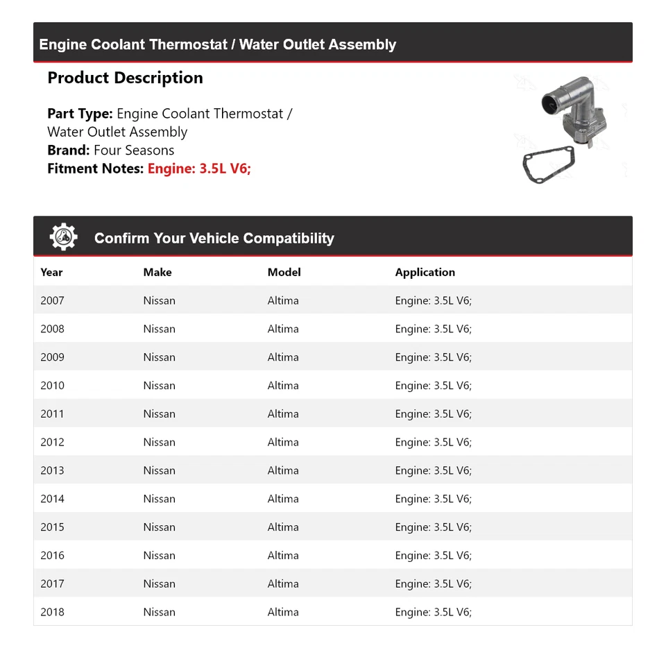 Termostato de refrigerante de motor Nissan Altima 07-18/conjunto de salida de agua 4 estaciones Foto 2 de 4