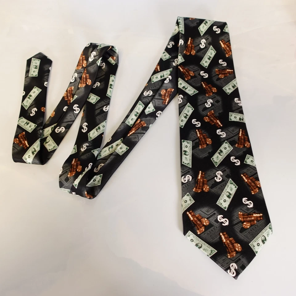 Corbata de vestir para hombre verde negro dólar moneda dinero inversión stock PARQUET Foto 3 de 4