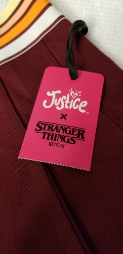 Justice X Stranger Things Knit Pique SKIRT Maroon Pleated Girls Size M L Shorts - Picture 3 of 6