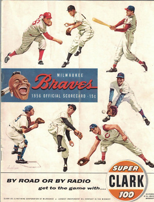 1956 Milwaukee Braves Scored Program w/Mathews HR, Bill Bruton Autograph EX