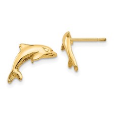 14k Yellow Gold Dolphin Post Earrings Womens Beach