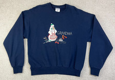 Grandma Snowman Sweatshirt Women's Medium Blue Winter Christmas