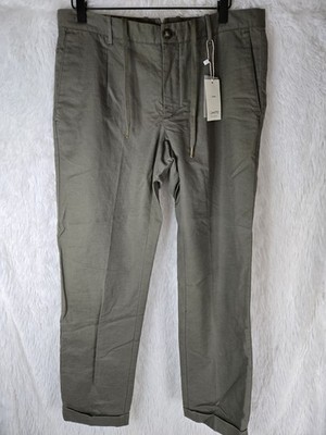 MANGO MNG MENS PANTS 34X29 SLIM FIT LINEN BLEND GREEN TROUSERS VIBES TURNUPS NWT
