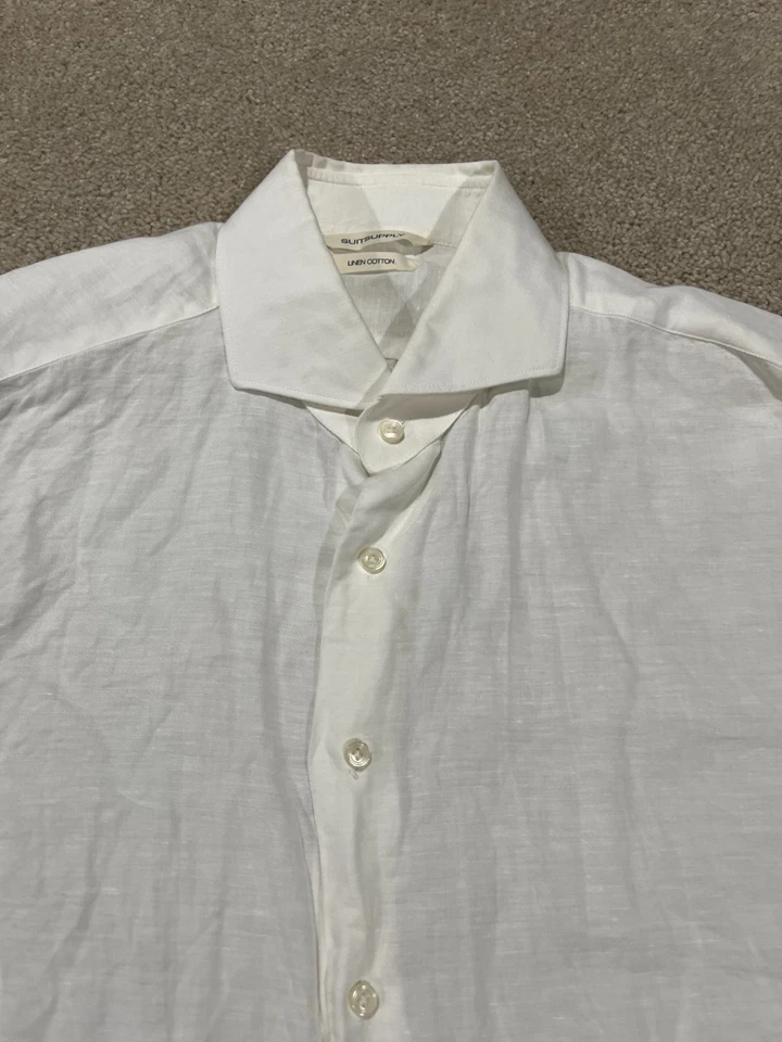 Suitsupply Shirt Mens 16.5 42 Extra Slim Fit Linen Cotton Button Long Sleeve - Image 2 of 4