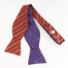 Brooks Brothers Silk Bow Tie Stripe Sheep Logo Purple Reversible Adjustable NEW