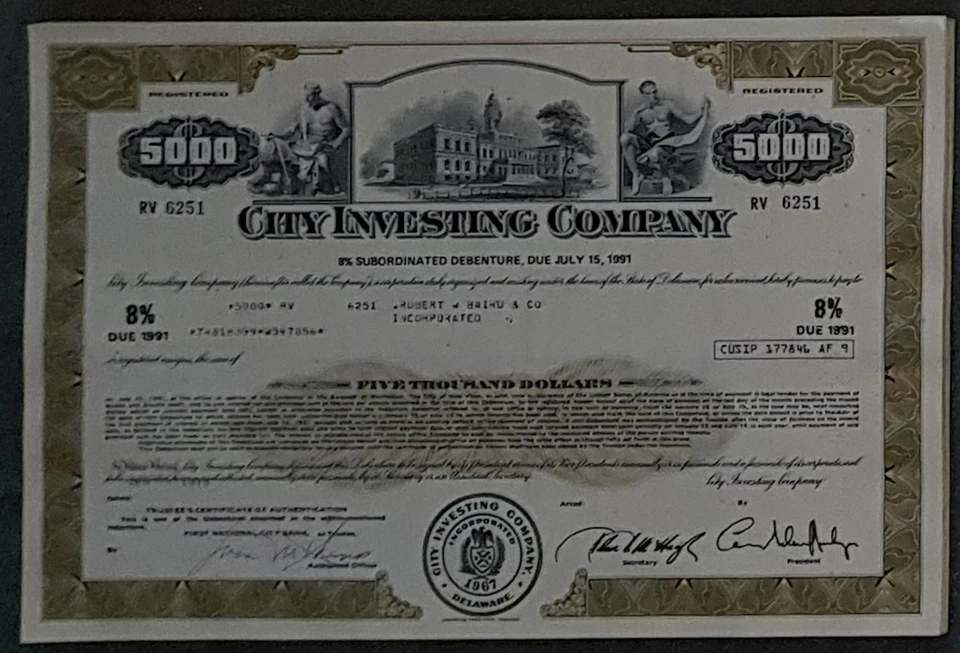 41 X City Investing Company 8 % Bond due 1991 5.000 USD - Bild 1 von 1