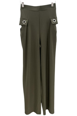 Wynne Layers Women's LuxeCrepe Grommet Detail Wide Leg Pant Green