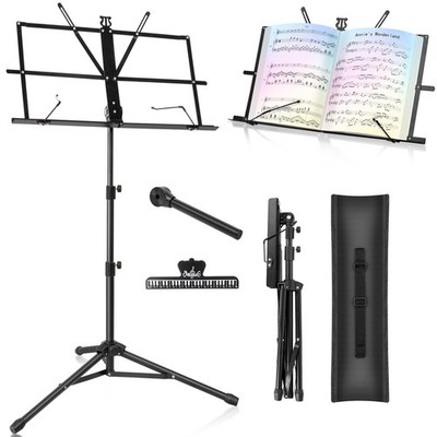 Music Stand Foldable & Portable Metal Sheet Music Stand with Carrying Bag, Ad...