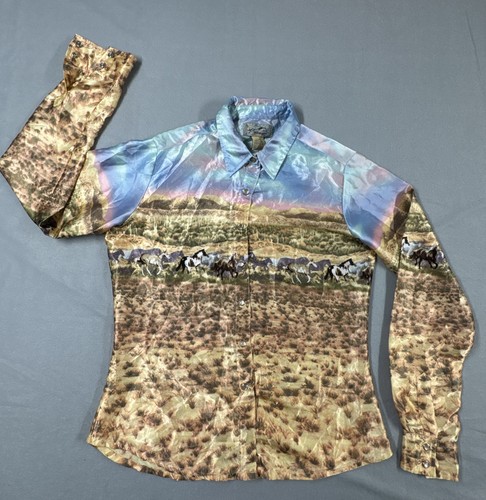 Wrangler Western Pearl Snap Shirt Womens Size S Horse Print Ranch Cowgirl Retro - 第 1/6 張圖片