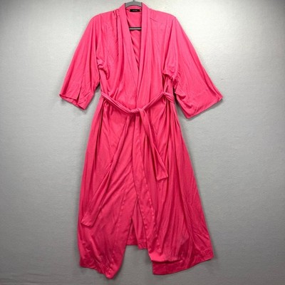 Natori Congo Robe Womens Medium Vibrant Pink Hue Loose Fit 3/4 Sleeve Tie Waist