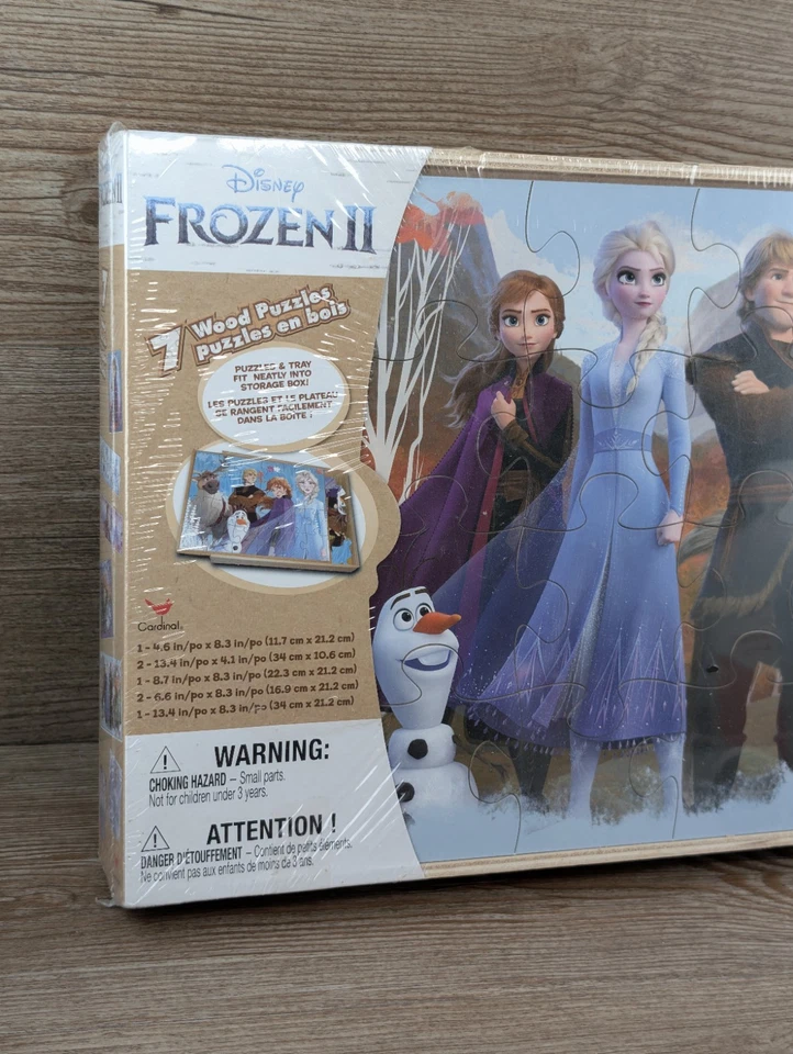 [AGES 3+] Disney Frozen 2 - 7 Puzzles w/ Big Wood Pieces & Storage - New/Sealed - Image 2 of 4