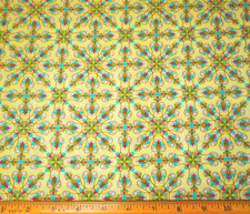 Quilt Fabric By The Yard Aqua Yellow Orange Blue Design on Lt Yellow Cotton C