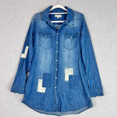 Twinset Milan Simona Barbieri Blue Shirt Jacket Size XS Patchwork Snap Button
