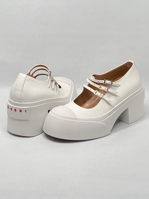 Marni White Pablo Triple-Buckle Mary Jane Heels size 36
