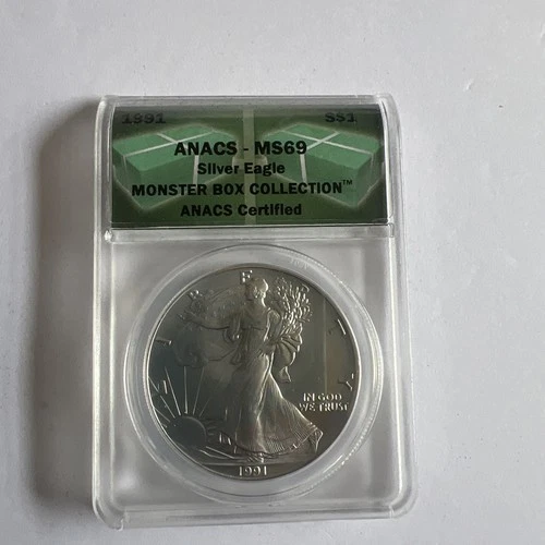 1991 ANACS MS69 American Silver Eagle Dollar S$1 Coin Monster Box