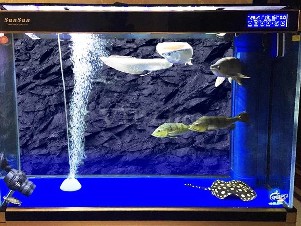 Black Rock Aquarium Background Self-Adhesive PVC Poster Fish Tank 3D Sticker - Image 4 of 4