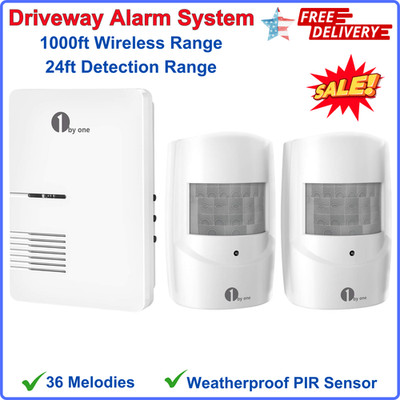 Wireless Driveway Motion Alert System, 2 Sensors,1000ft Range, 36 Chimes Options