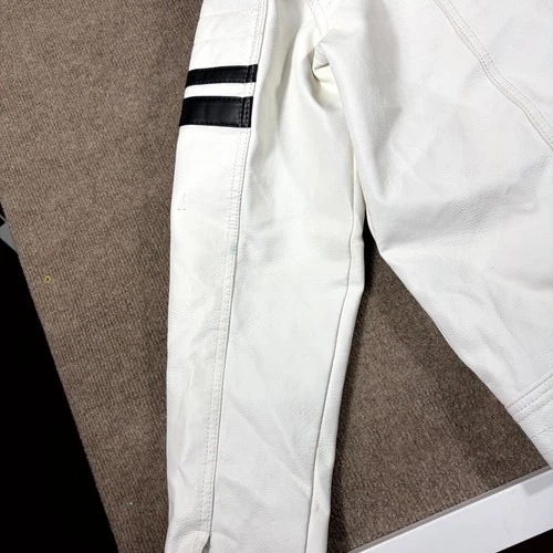 Distortion Biker Jacket Mens XL White Faux Leather Mock Neck Full Zip Racing image 12