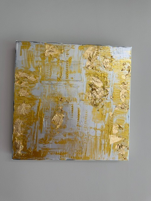 Original Abstract Silver & Gold  12x12" Acrylic On Canvas “The Golden Pavilion”