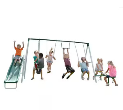 Live Oak Metal Swing Set with Trapeze, Glider, Teeter-Totter and Slide, BONUS