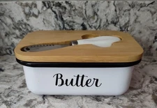 LANDNEOO Butter Dish with Lid and Butter 6.2"L x 4.2"W x 2.2"H