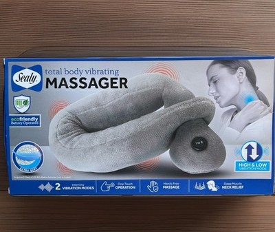 NEW Sealy Vibrating Body Pillow Massager plush gray fleece 2 mode battery power