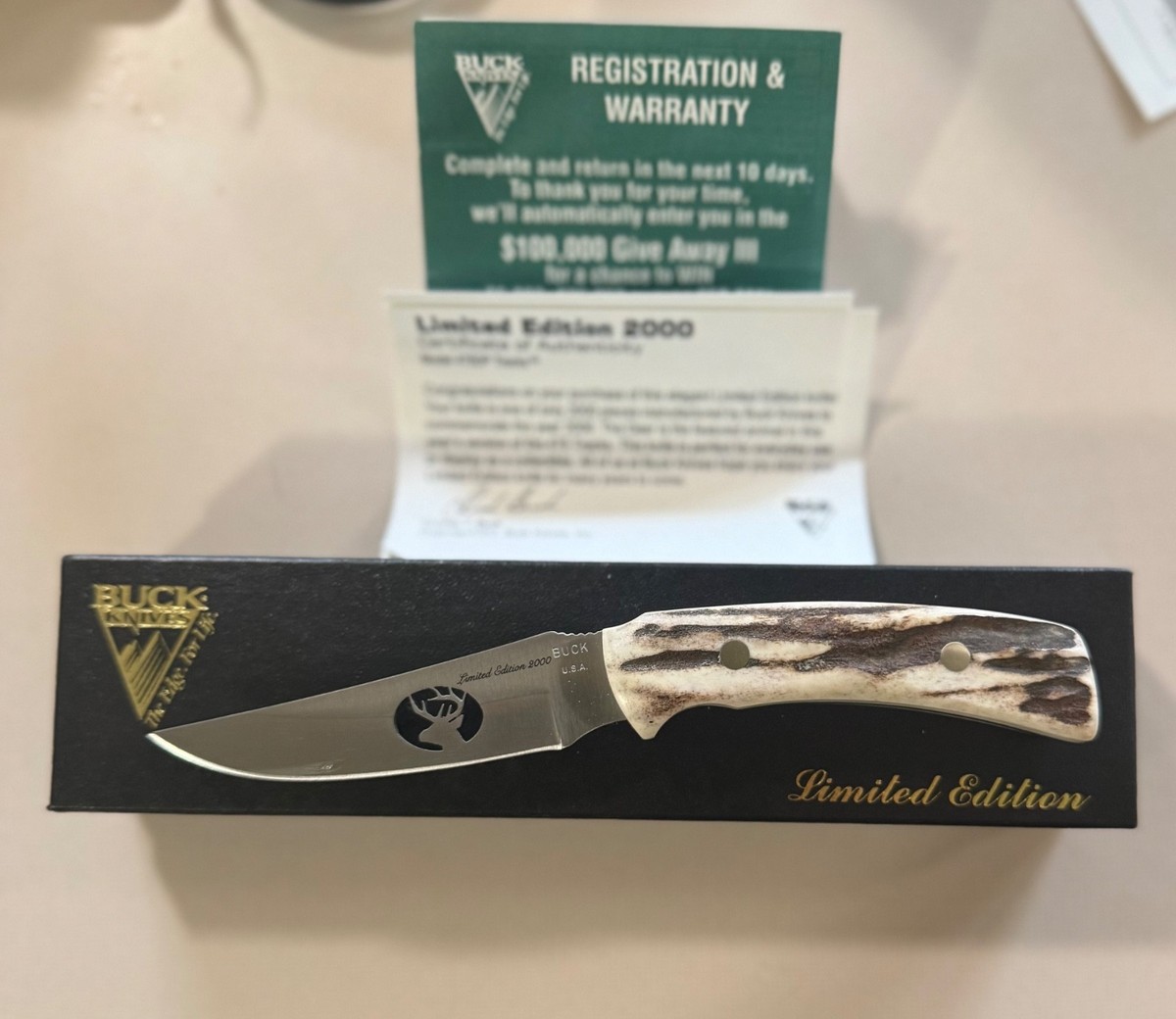 BUCK LIMITED 475 STAG DEER PROFILE KNIFE NEVER USED IN BOX  N32A