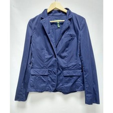 LAUREN RALPH LAUREN Cotton Blazer Blue Women Solid Long Sleeve Size 10
