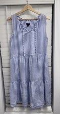Talbot's Linen Blue & White Stripe Sundress, Small