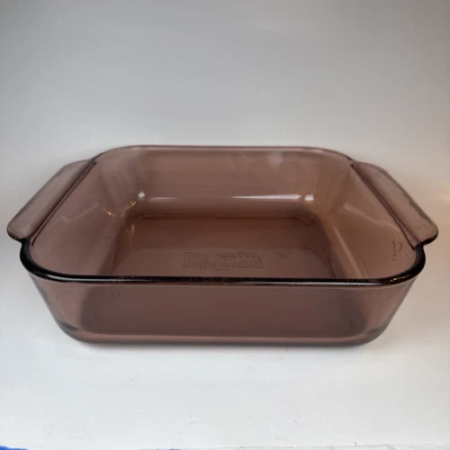 VTG Pyrex 222-R Cranberry Glass Square Baking Dish 8x8x2  2 Quartz 2 Liter USA