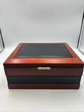 VTG desk humidor W/ black leather accents 10 x 9 x 4.75 Spanish cedar interior