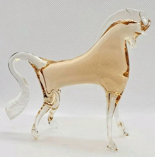 Vintage Murano Hand Blown Glass Amber Art Horse Figurine Italy