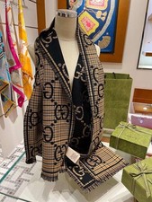 SCARF GUCCI SCARF SHAWL AUTHENTIC 100% CASHMERE BLACK BEIGE CLASSIC LOGO