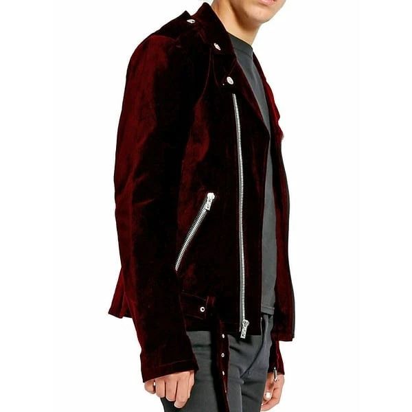 Chaqueta de motociclista gótica de terciopelo rojo punk fetiche EMO Foto 3 de 4