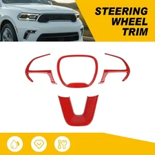 Fit 2015-2023 Dodge Challenger Steering Wheel Cover w/Adhesive Trim Panel Red 4X