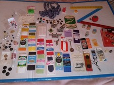 Vintage Sewing Supplies Lot Wood Spools, Tomato Pin Cushion, Woolworth Yard Stic