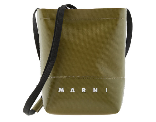 NWT NEW Marni Museo Military Green Leather Logo Print Crossbody Bag