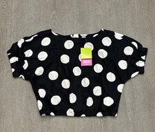 Tabitha Brown for Target Sz S Polka Dot Button-Back Top Black White Small Linen