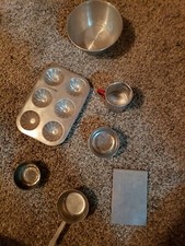 Vintage Aluminum Tin Child Toy Baking Pans and Cookware-7 Pieces