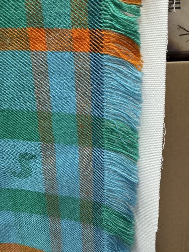 Vintage SAS Scandinavian Airlines Flight Blanket Plaid Turquoise 50 x 64" Fringe - Picture 4 of 7