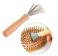 Hair Brush Cleaner Tool – Metal Rake with Wooden Handle for Dirt & Lint Removal