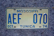 1974 TUNICA County MISSISSIPPI License Plate