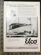 1927 ELCO MOTORBOAT CABIN CRUISER NAUTICAL MARINE SHIP ILLUS ARTIST AD 30505