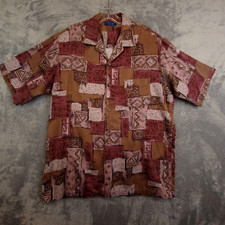 Vintage TownCraft Men Shirt Button Up Short Sleeve Pocket Cotton Printed Large