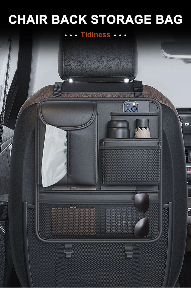 Bolsa de almacenamiento de coche organizador de asiento trasero bolsa colgante cuero accesorios interiores de coche Foto 2 de 4